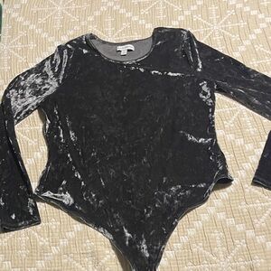 Crushed Velvet Long Sleeve Bodysuit - Black/Grey